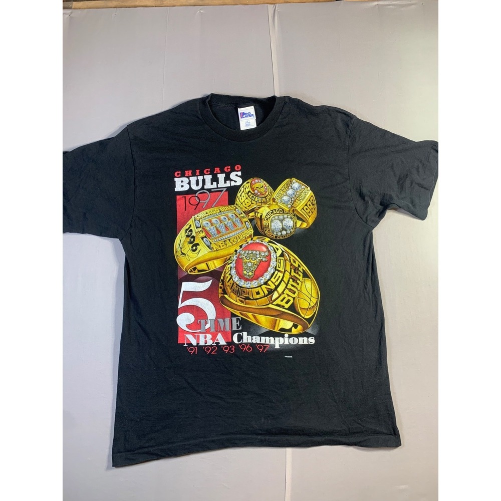 Vintage Chicago Bulls Shirt Mens XL Black 1998 NBA Champions Rings Pro Player